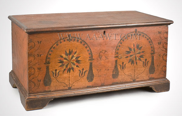 Dower Chest, Rare Small Size, 
Original and Unusual Painted Decoration
Berks County/Lebanon County Area
Circa 1790, entire view